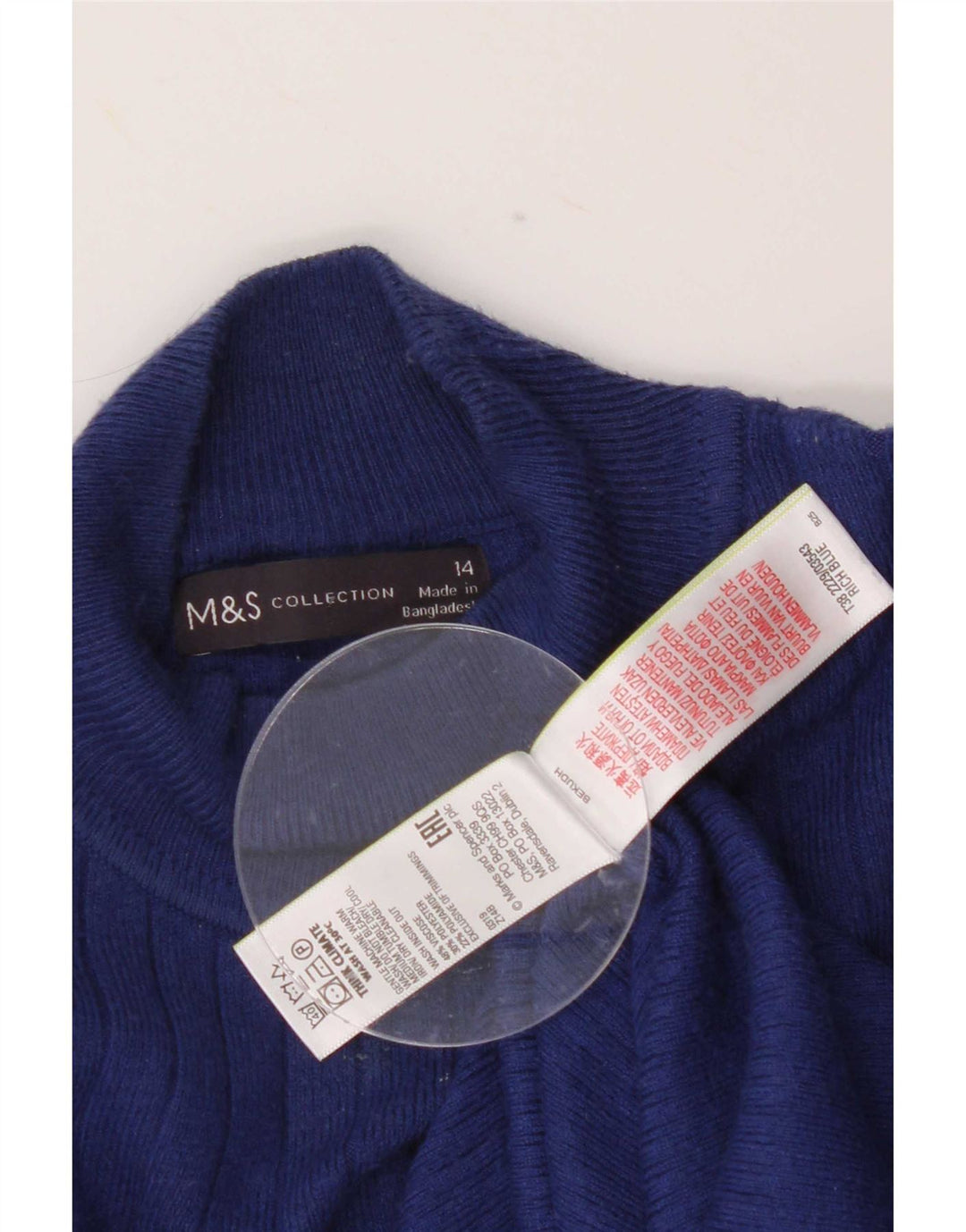 Marks & Spencer Womens Turtle Neck Jumper Sweater UK 14 Medium Blue Viscose
