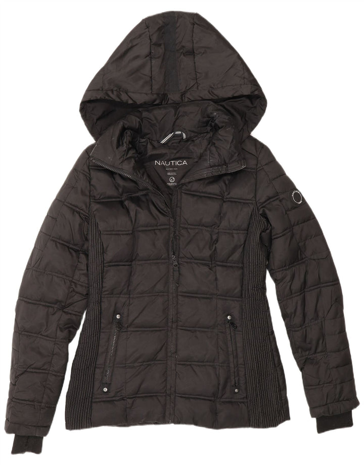 Nautica Womens Hooded Padded Jacket UK 14 Medium Black Polyester
