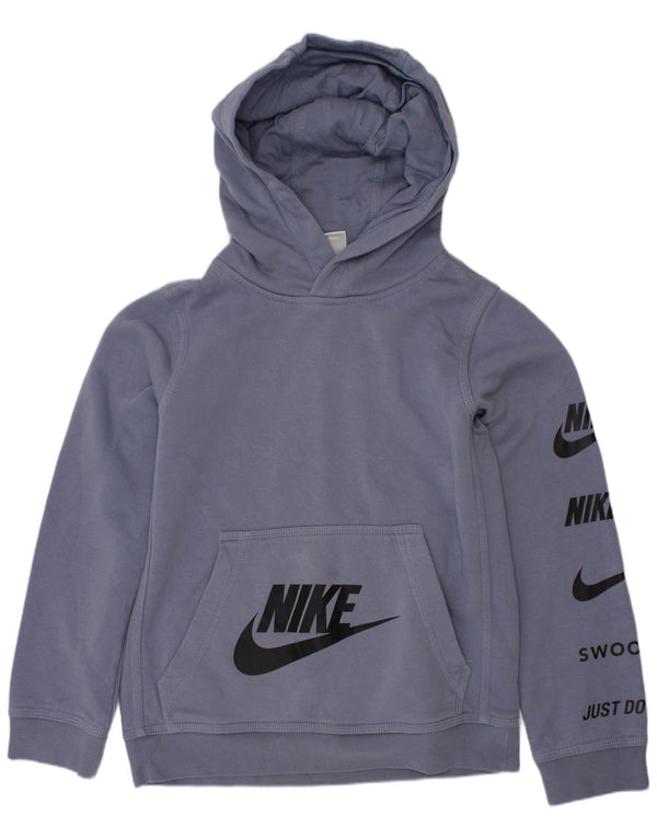 Nike Boys Swoosh Graphic Hoodie Jumper 8-9 Years Small Blue Cotton
