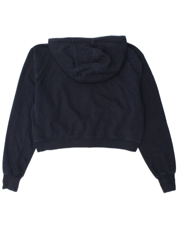 Ellesse Womens Crop Zip Hoodie Sweater UK 14 Large Navy Blue Striped