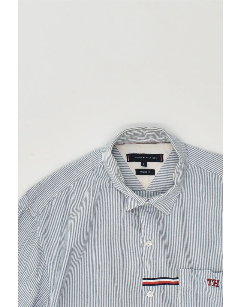 TOMMY HILFIGER Mens Tailored Fit Shirt Large Grey Pinstripe Cotton | Vintage Tommy Hilfiger | Thrift | Second-Hand Tommy Hilfiger | Used Clothing | Messina Hembry 