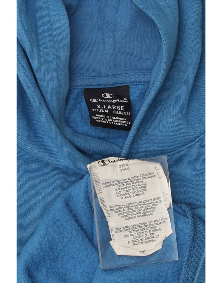 CHAMPION Boys Graphic Hoodie Jumper 13-14 Years XL Blue Cotton