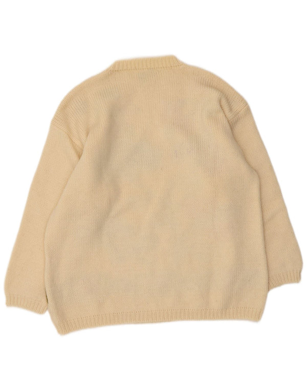 Vintage Womens Crew Neck Jumper Sweater UK 16 Large Off White Floral Wool