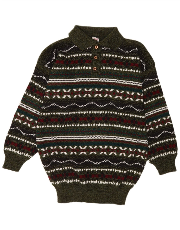 Vintage Mens Polo Neck Jumper Sweater Medium Multicoloured Geometric