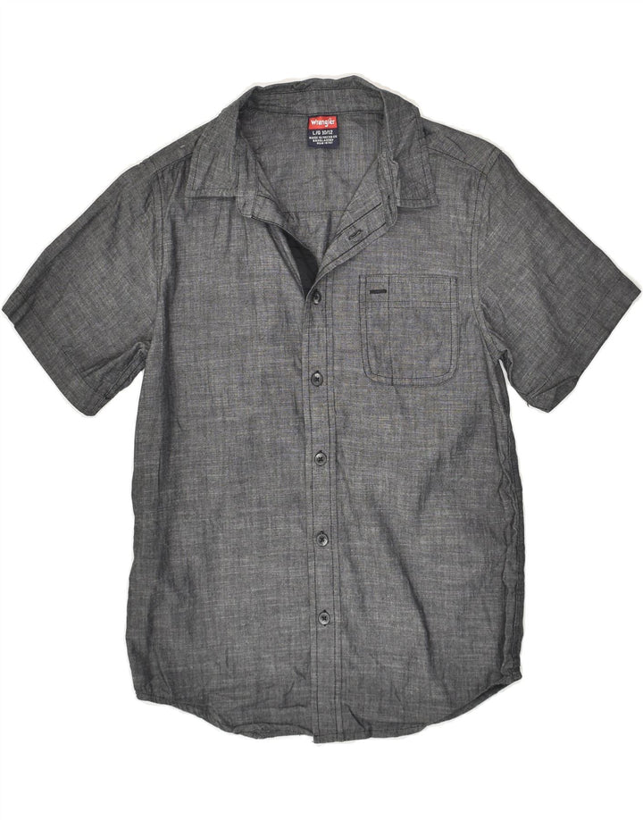 WRANGLER Boys Short Sleeve Shirt 10-11 Years Large  Grey Cotton | Vintage Wrangler | Thrift | Second-Hand Wrangler | Used Clothing | Messina Hembry 