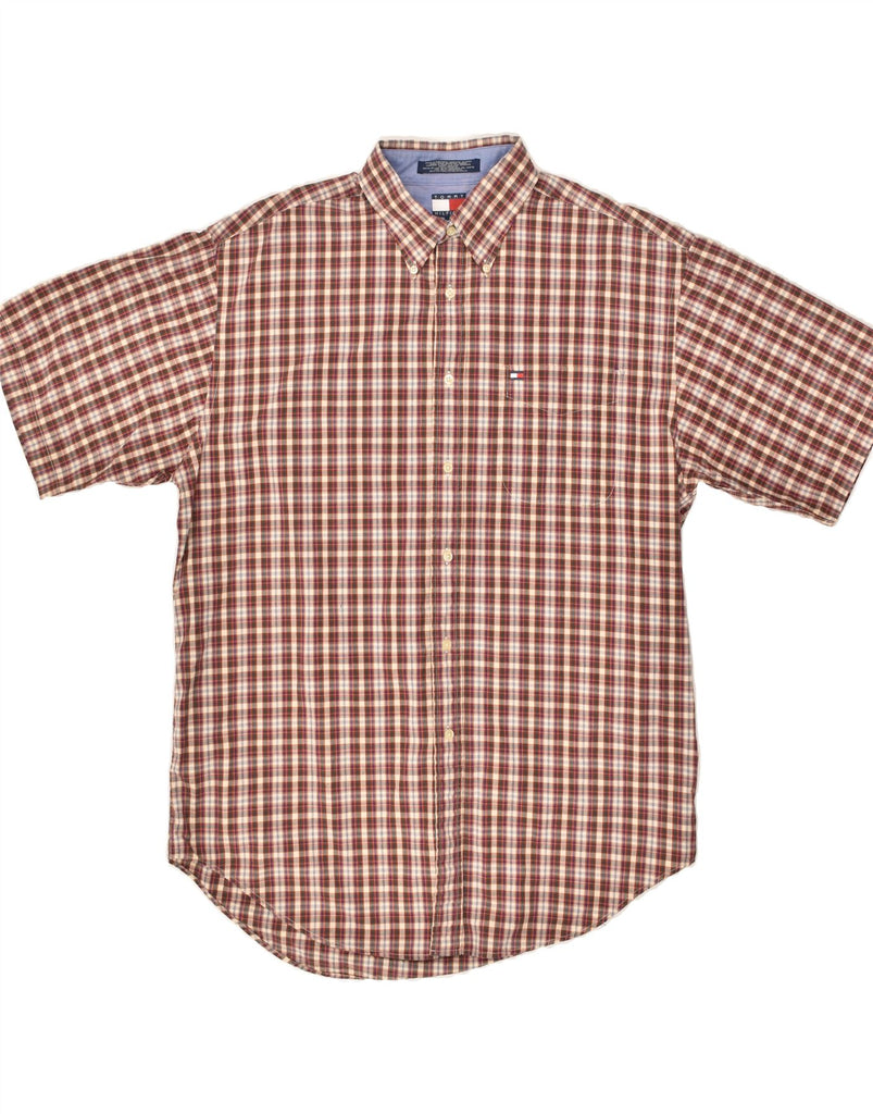 TOMMY HILFIGER Mens Short Sleeve Shirt Large Brown Check Cotton | Vintage Tommy Hilfiger | Thrift | Second-Hand Tommy Hilfiger | Used Clothing | Messina Hembry 