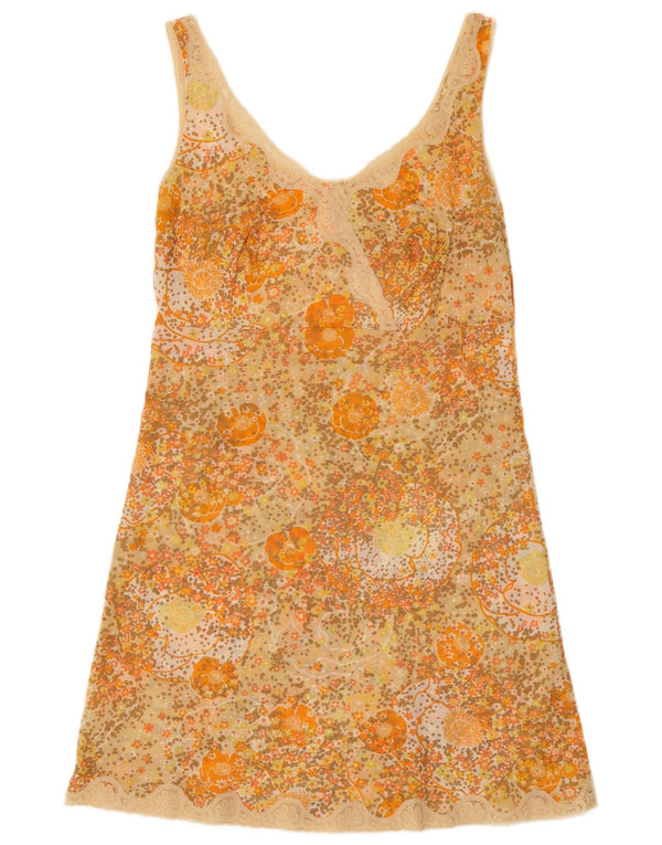 Vintage Womens Slip Dress UK 12 Medium Orange Floral