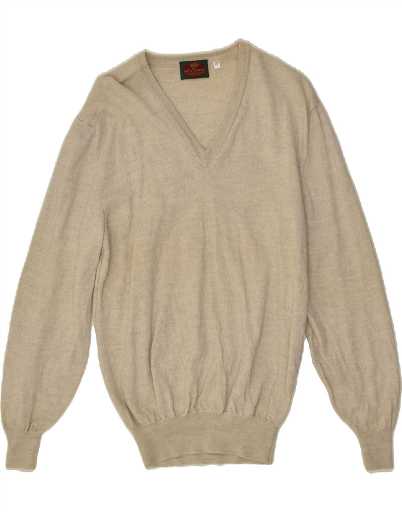 OLD FARWAY Mens V-Neck Jumper Sweater IT 48 Small Beige Wool | Vintage Old Farway | Thrift | Second-Hand Old Farway | Used Clothing | Messina Hembry 