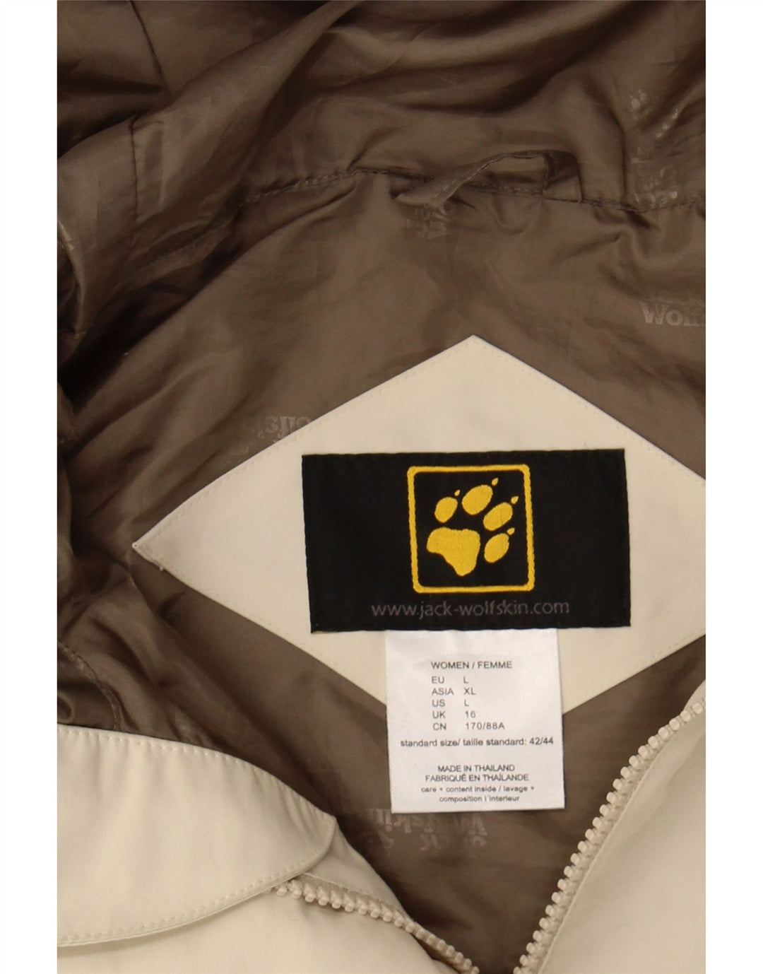 JACK WOLFSKIN Womens Hooded Windbreaker Coat UK 16 Large  Beige Polyester Vintage Jack Wolfskin and Second-Hand Jack Wolfskin from Messina Hembry 