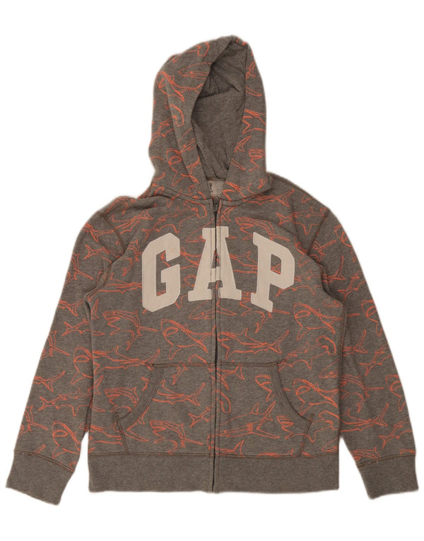 GAP Boys Graphic Zip Hoodie Sweater 11-12 Years XL Grey Cotton