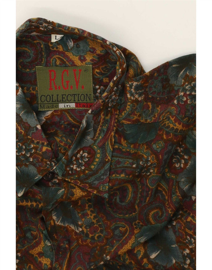 Vintage Mens Shirt Large Khaki Paisley