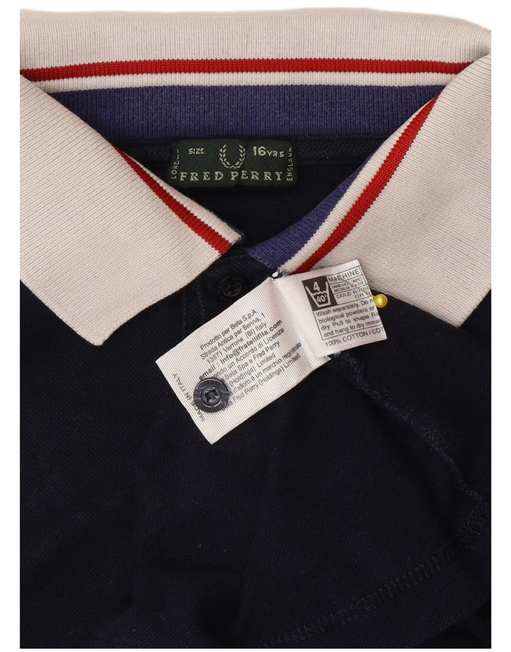 Fred Perry Boys Polo Shirt 15-16 Years Navy Blue Cotton