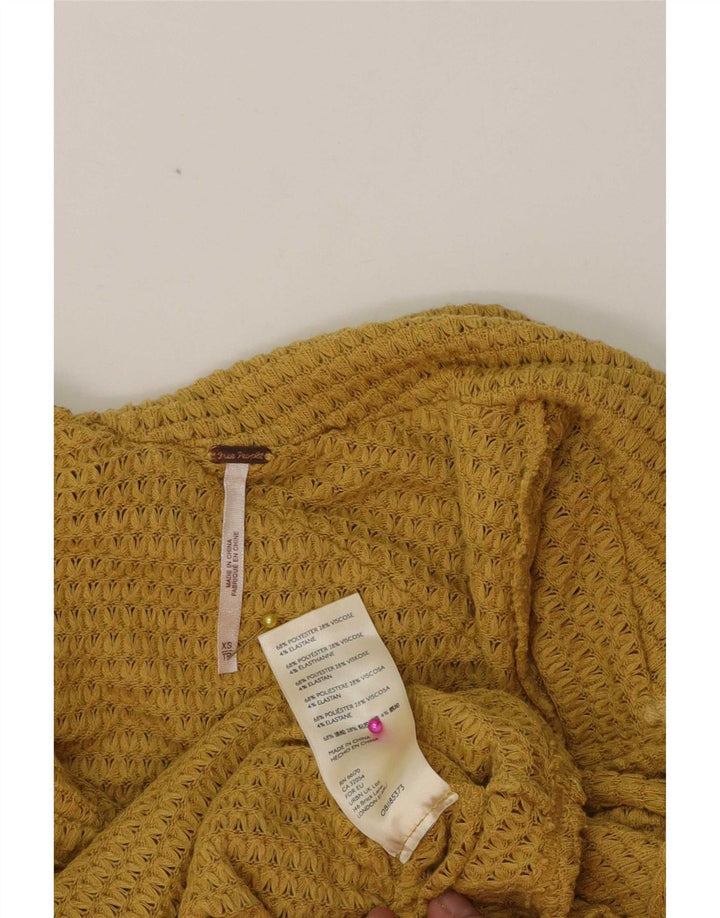 Free People Womens Top Long Sleeve UK 6 XS Yellow Polyester