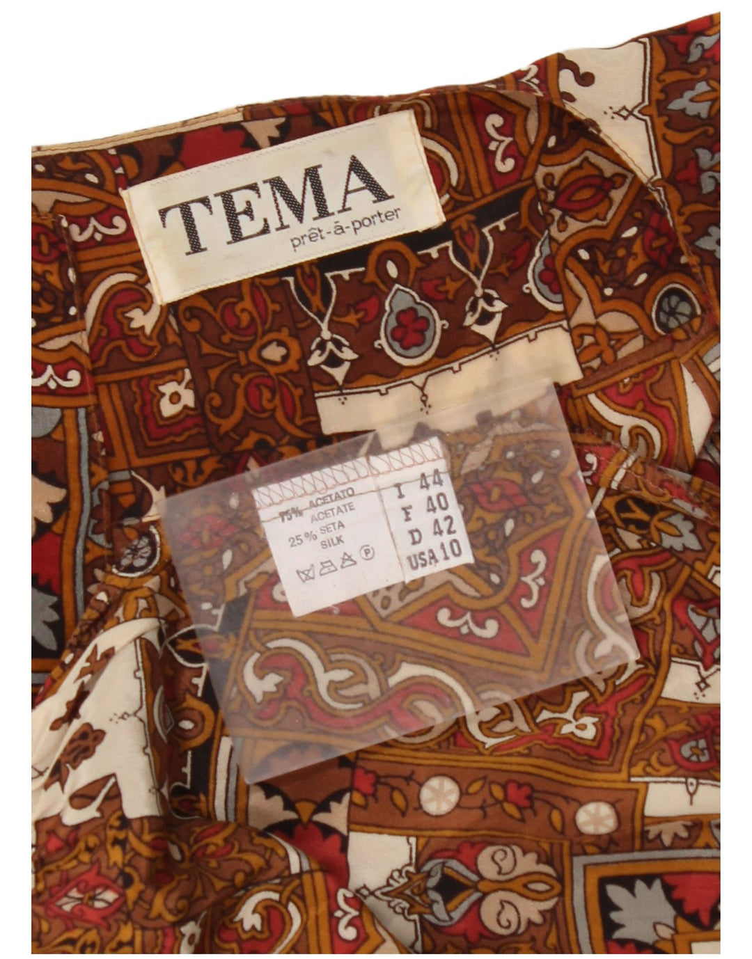 VINTAGE Womens Loose Fit Shirt Blouse IT 44 Medium Brown Patchwork