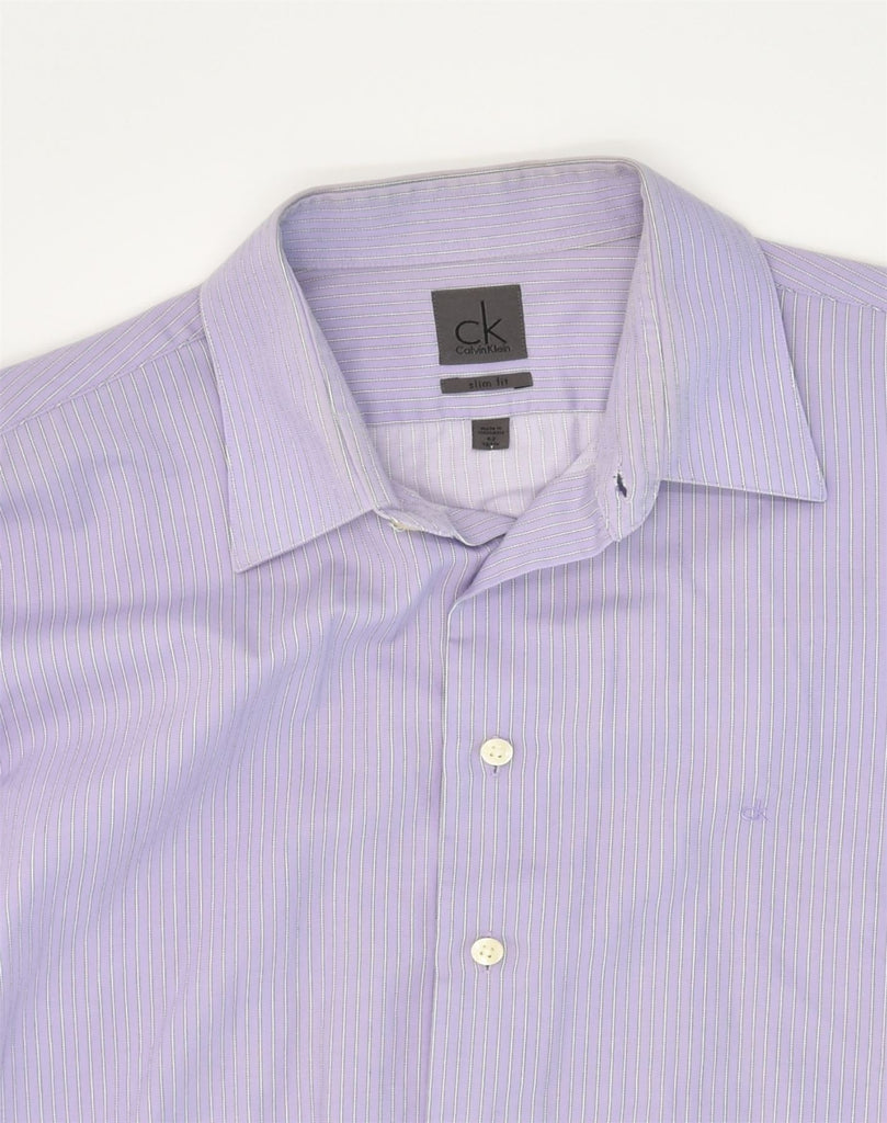 CALVIN KLEIN Mens Slim Fit Shirt Size 42 16 1/2 Large Purple Pinstripe | Vintage Calvin Klein | Thrift | Second-Hand Calvin Klein | Used Clothing | Messina Hembry 