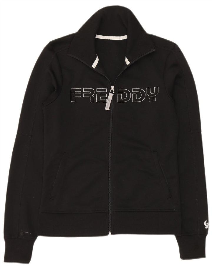 Freddy Womens Graphic Tracksuit Top Jacket UK 10 Small Black Polyester