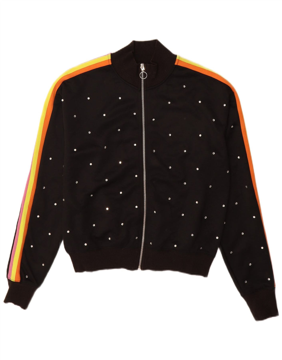 Topshop Womens Oversized Tracksuit Top Jacket UK 6 XS Black Spotted