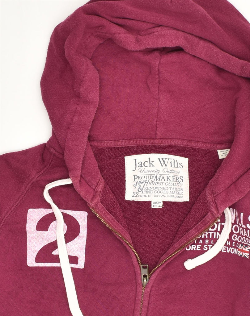 JACK WILLS Womens Zip Hoodie Sweater UK 10 Small Pink Cotton | Vintage Jack Wills | Thrift | Second-Hand Jack Wills | Used Clothing | Messina Hembry 