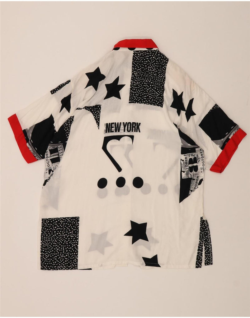 TRU Womens Graphic Shirt Blouse IT 42 Medium White Colourblock Vintage Tru and Second-Hand Tru from Messina Hembry 