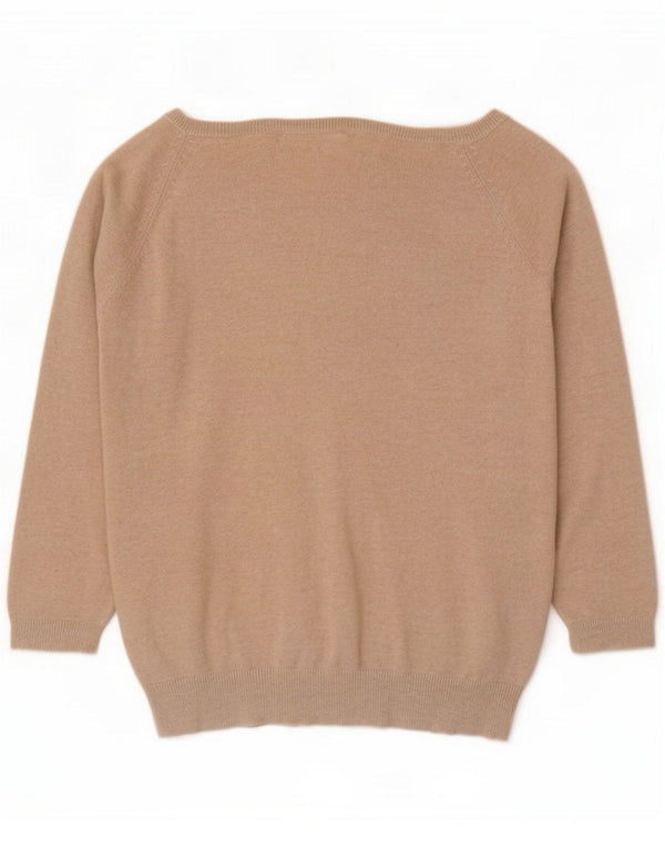 Zara Womens 3/4 Sleeve Off Shoulder Jumper Sweater UK 14 Large Beige Cotton