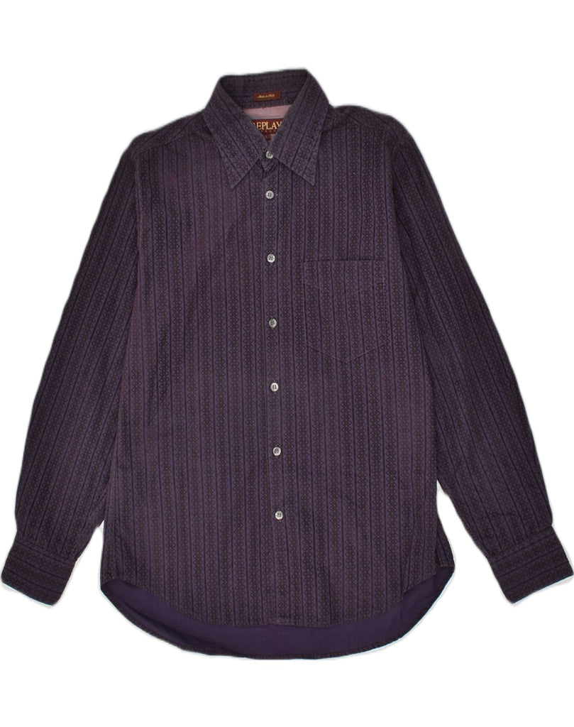 REPLAY Mens Shirt Large Purple Striped Polyester | Vintage Replay | Thrift | Second-Hand Replay | Used Clothing | Messina Hembry 