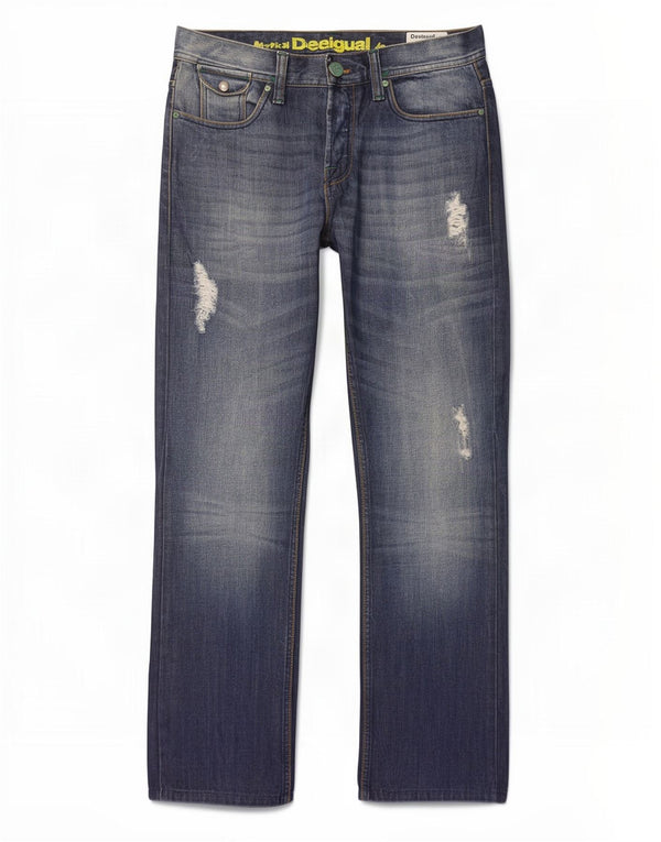 Desigual Mens Distressed Regular Fit Straight Jeans W34 L32 Navy Blue