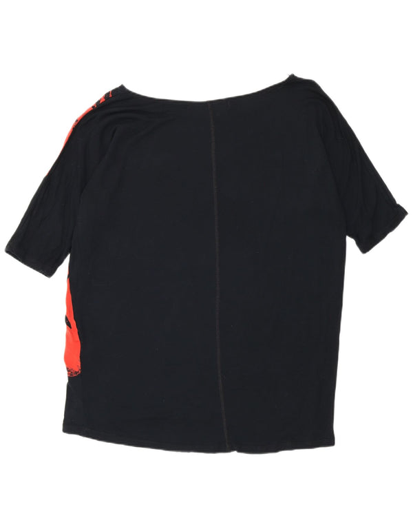 Desigual Womens Loose Fit Graphic Top 3/4 Sleeve UK 14 Medium Black Cotton