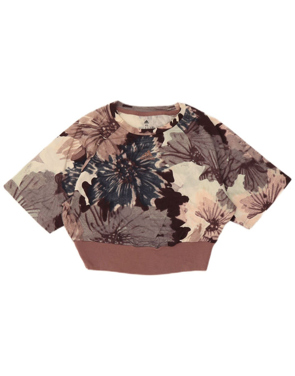 Adidas Womens Loose Fit Crop T-Shirt Top UK 4/6 XS Multicoloured Floral