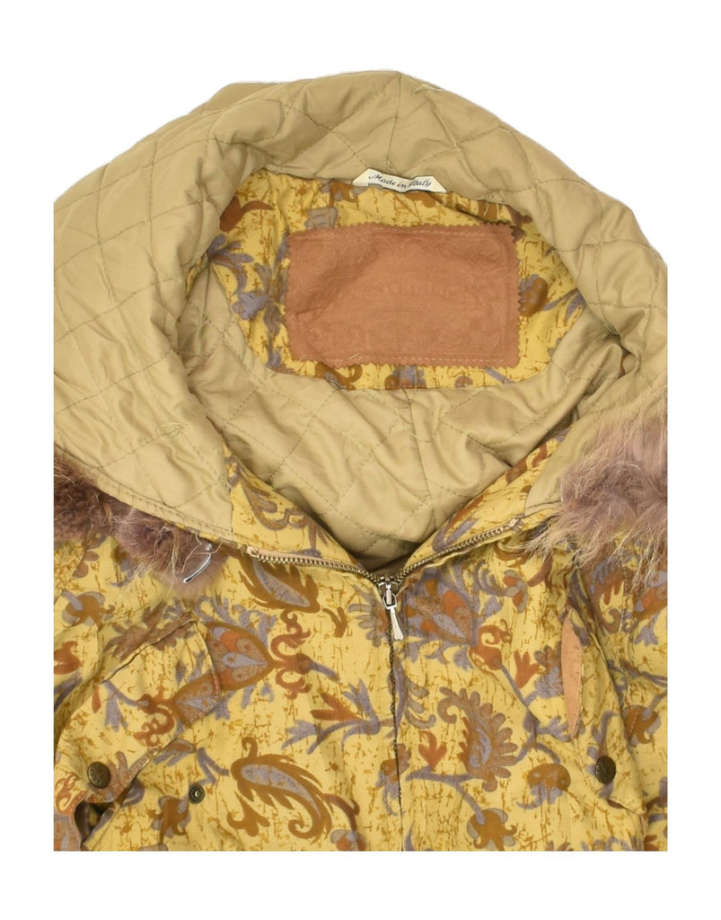 PENNY BLACK Womens Hooded Utility Jacket UK 14 Large Yellow Paisley | Vintage Penny Black | Thrift | Second-Hand Penny Black | Used Clothing | Messina Hembry 