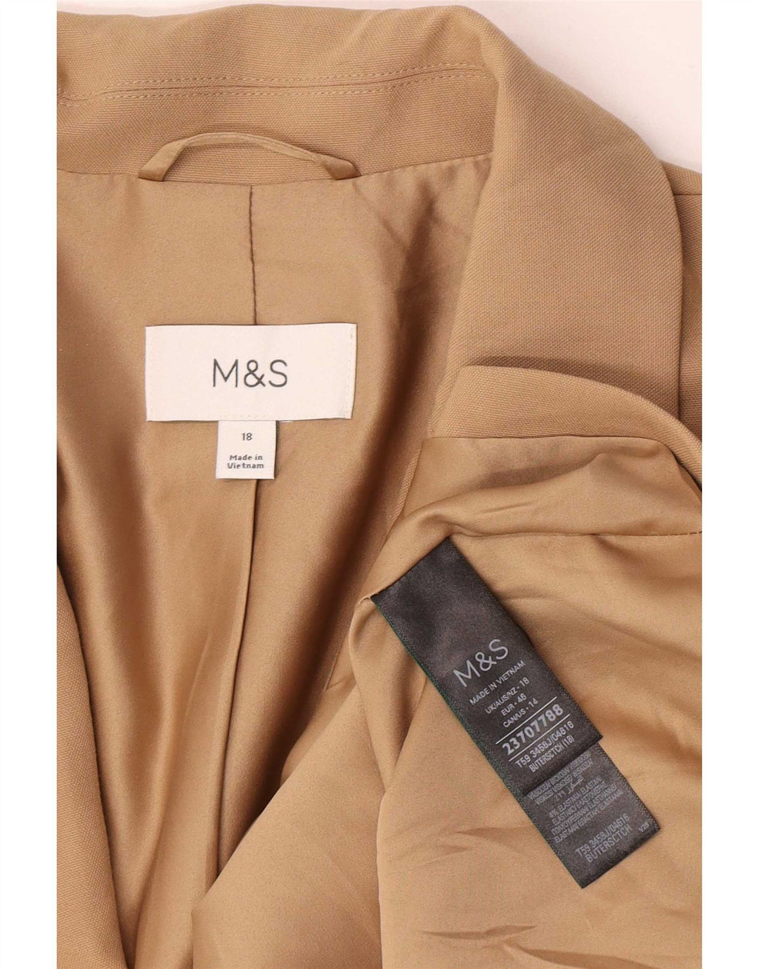 Marks & Spencer Womens 1 Button Blazer Jacket UK 18 XL Beige Polyester