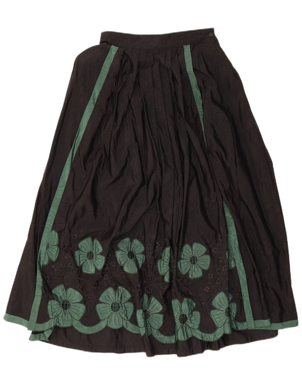 Perry Womens Pleated Flared Skirt IT 40 Small W27 Black Floral Viscose