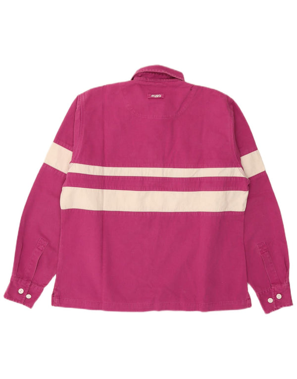 Musto Womens Long Sleeve Rugby Polo Shirt UK 14 Large Pink Striped Cotton