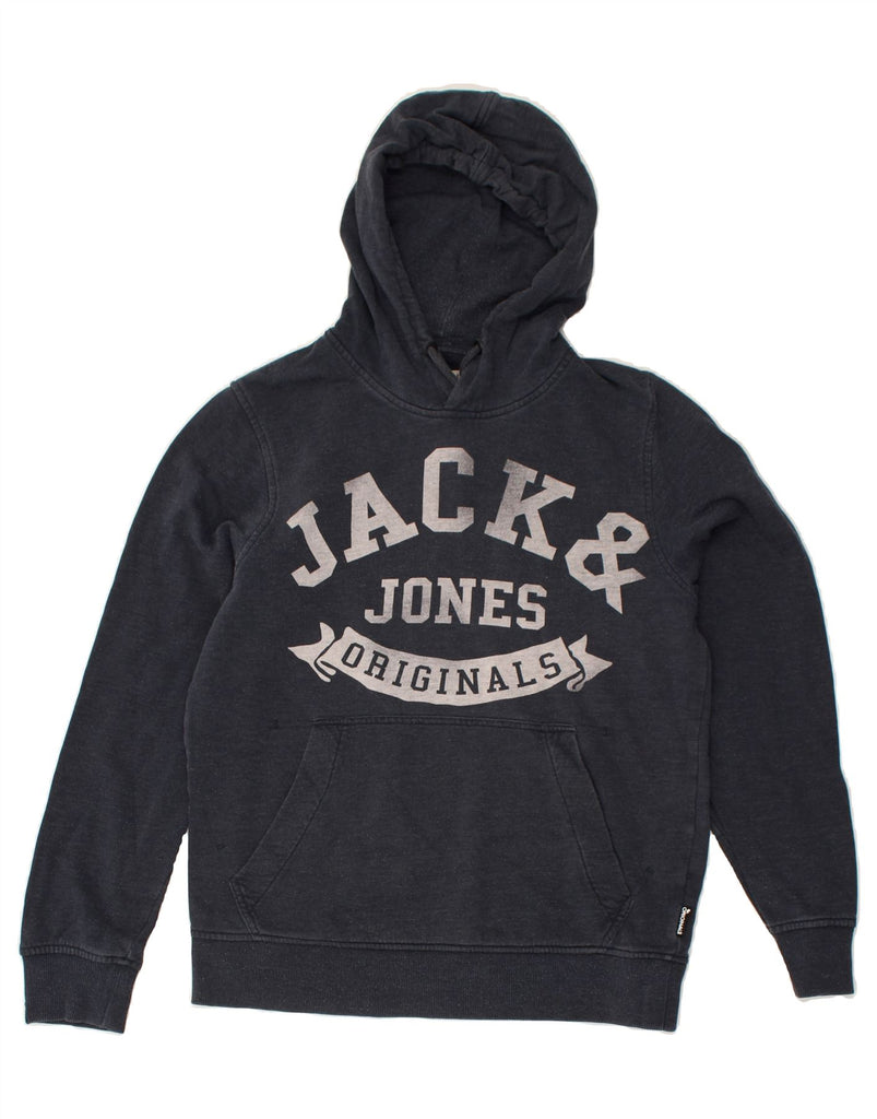 JACK & JONES Mens Graphic Hoodie Jumper Small Navy Blue Cotton | Vintage Jack & Jones | Thrift | Second-Hand Jack & Jones | Used Clothing | Messina Hembry 