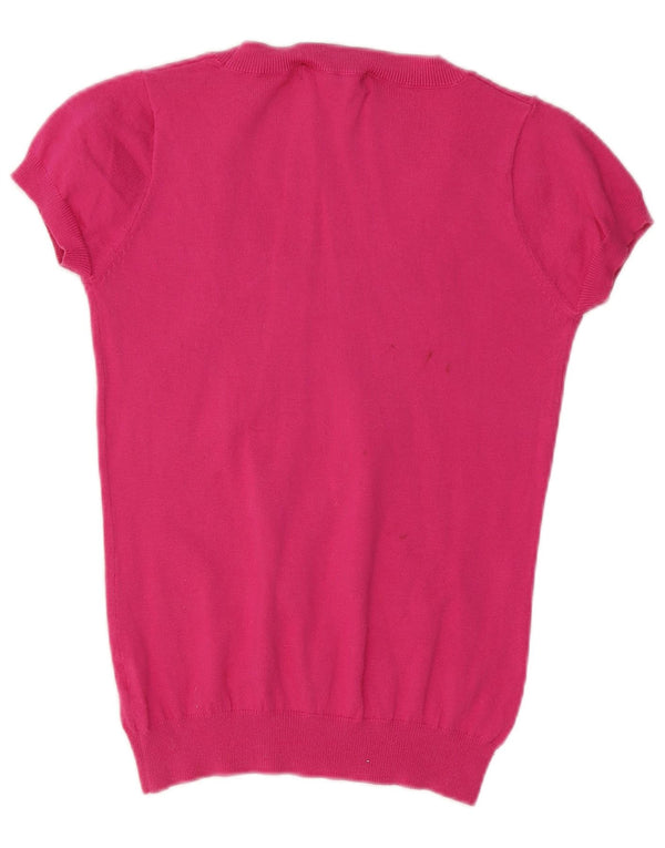 Zara Womens Short Sleeve Boat Neck Jumper Sweater UK 14 Large Pink Cotton