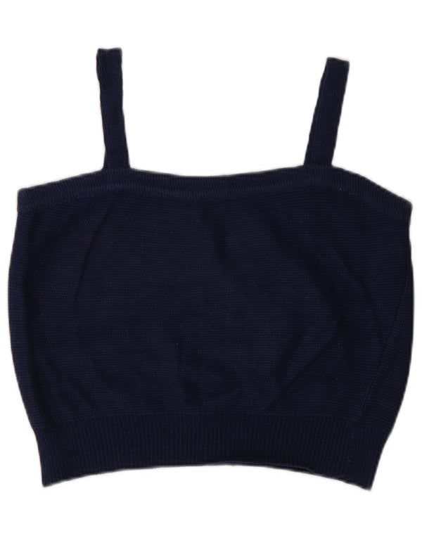 Vintage Womens Crop Cami Top UK 14 Medium Navy Blue