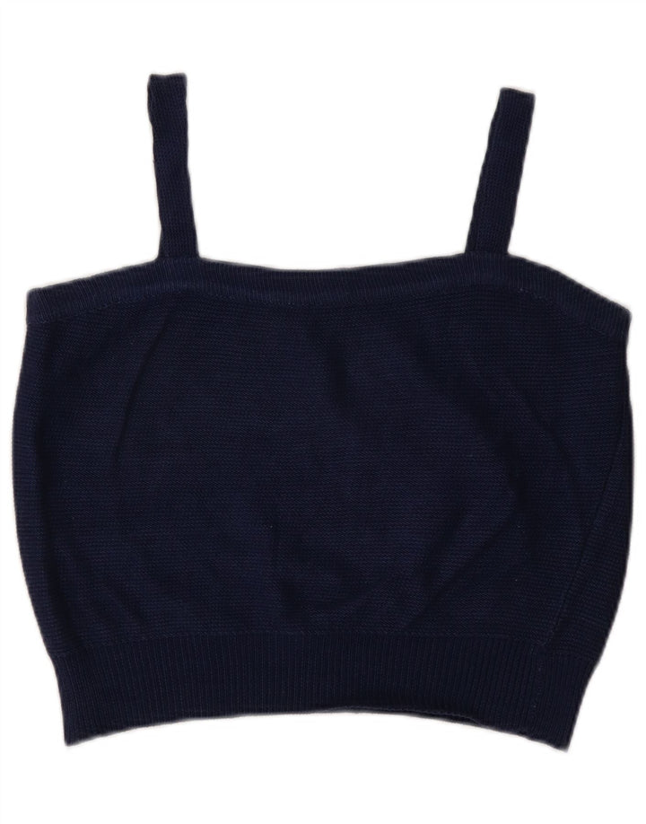 Vintage Womens Crop Cami Top UK 14 Medium Navy Blue