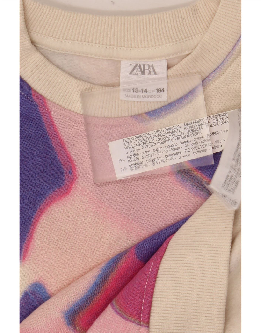 ZARA Girls Sweatshirt Jumper 13-14 Years Off White Colourblock