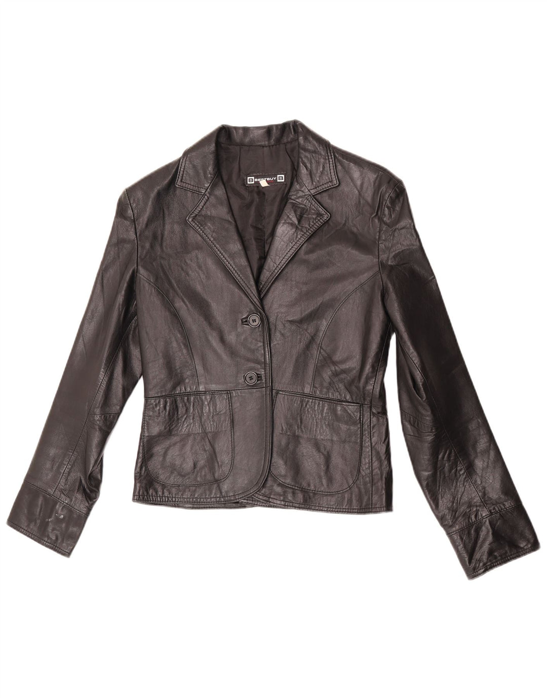 VINTAGE Womens 2 Button Leather Blazer Jacket IT 44 Medium Black Leather