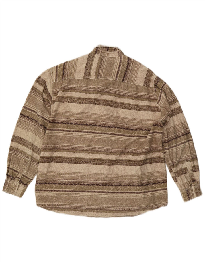 Vintage Mens Flannel Shirt XL Brown Striped Cotton