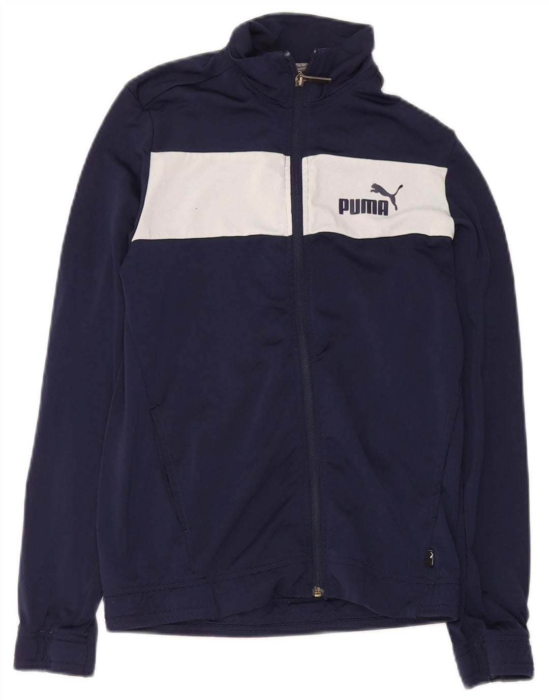 Puma Boys Tracksuit Top Jacket 13-14 Years Navy Blue Colourblock Polyester