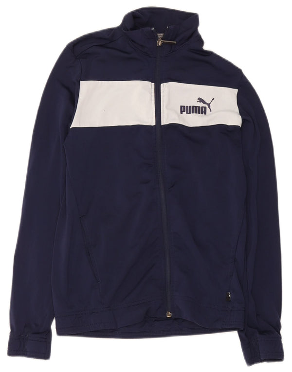 Puma Boys Tracksuit Top Jacket 13-14 Years Navy Blue Colourblock Polyester
