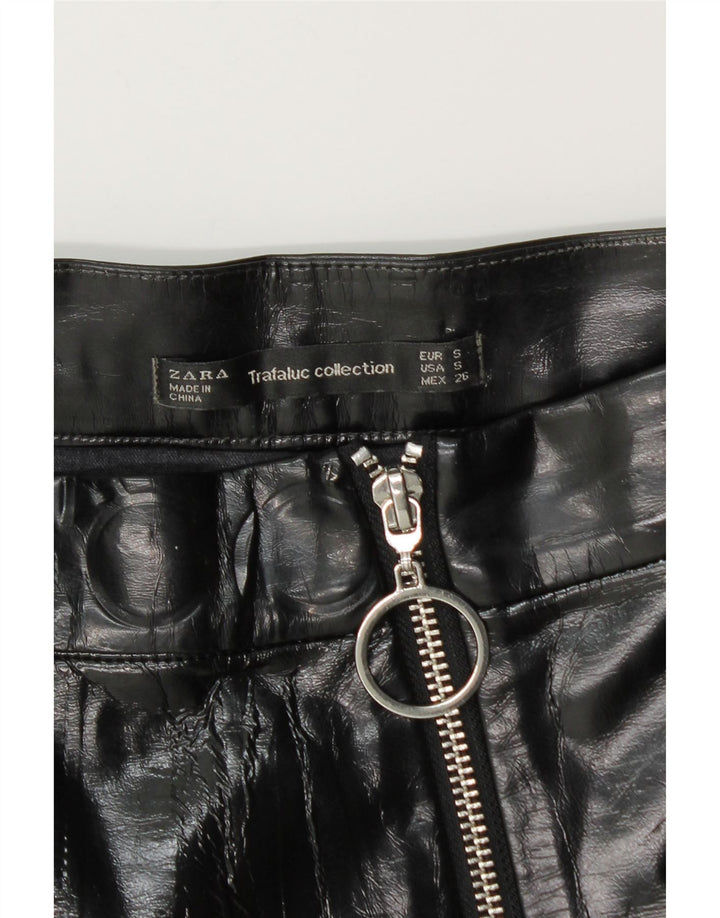 Zara Womens Faux Leather Mini Skirt Small W26 Black Polyurethane