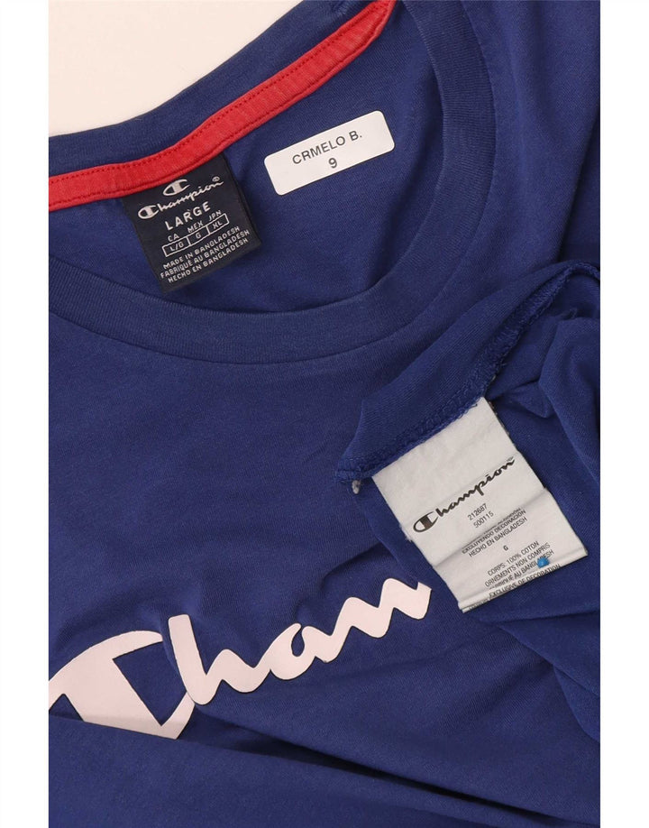 Champion Mens Graphic T-Shirt Top Large Blue Cotton