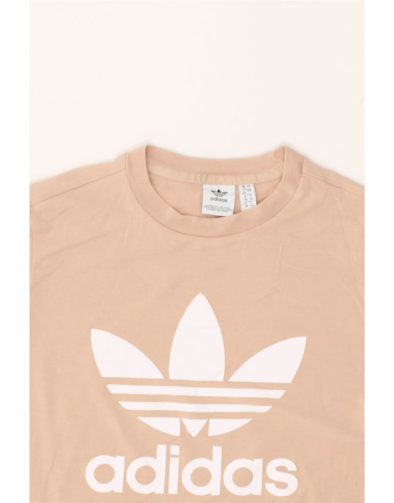 ADIDAS Womens Graphic T-Shirt Top UK 12 Medium Beige | Vintage Adidas | Thrift | Second-Hand Adidas | Used Clothing | Messina Hembry 