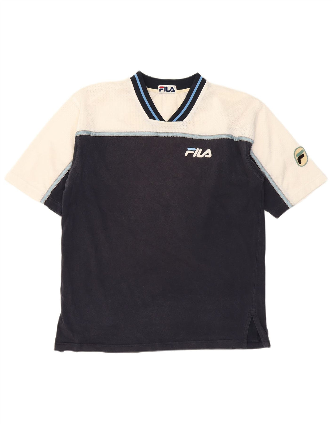 FILA Mens T-Shirt Top Small Navy Blue Colourblock Cotton