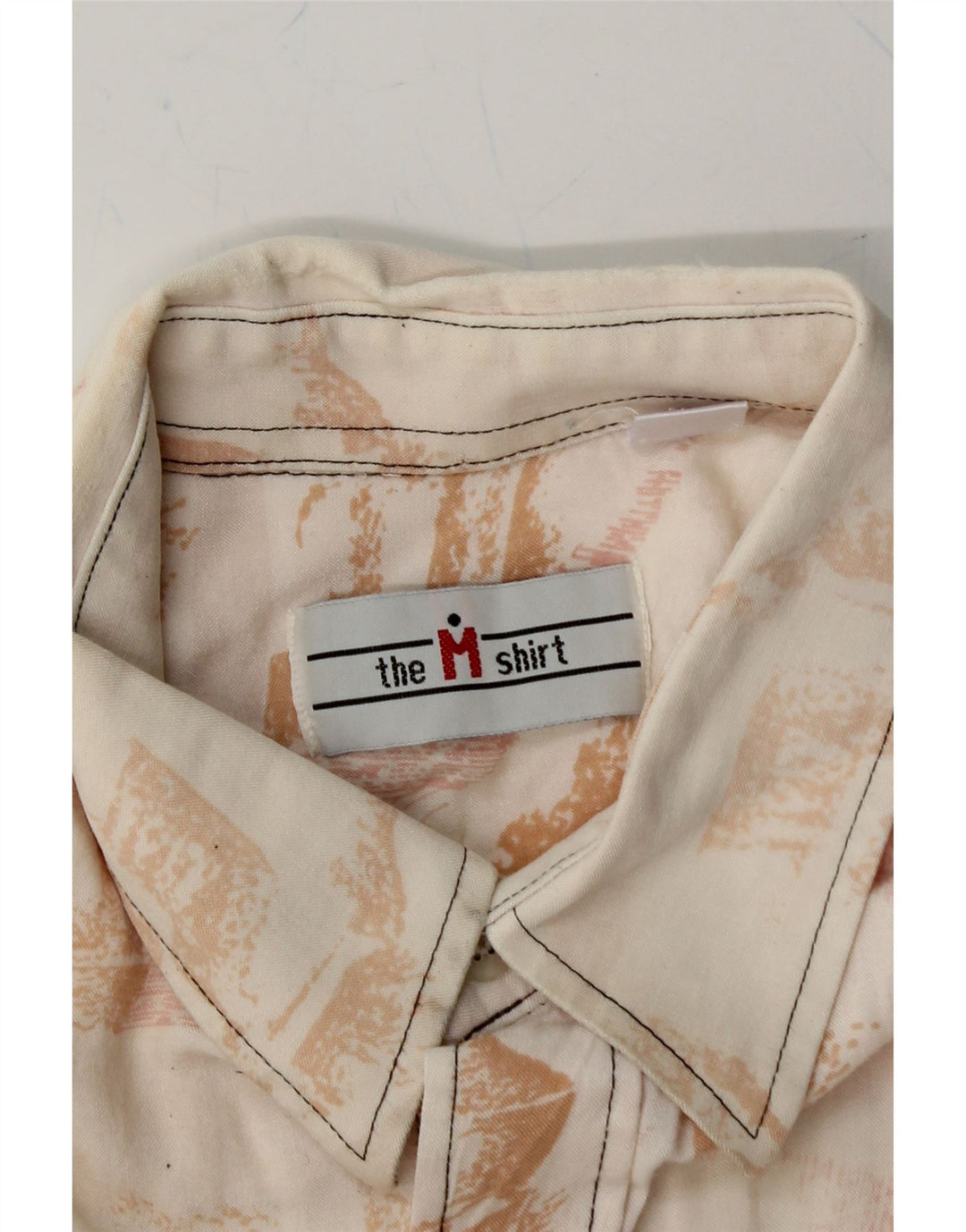 VINTAGE Mens Abstract Pattern Short Sleeve Shirt Medium Beige Vintage Vintage and Second-Hand Vintage from Messina Hembry 