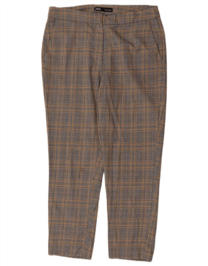 ZARA Womens Straight Chino Trousers Large W30 L26 Grey Houndstooth