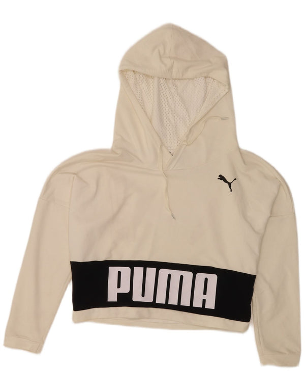 Puma Womens Crop Graphic Hoodie Jumper UK 10 Small White Colourblock