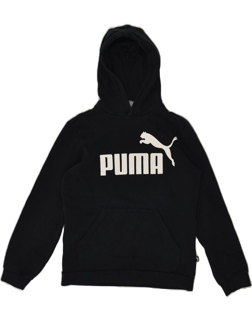 PUMA Boys Graphic Hoodie Jumper 13-14 Years Black Cotton | Vintage Puma | Thrift | Second-Hand Puma | Used Clothing | Messina Hembry 