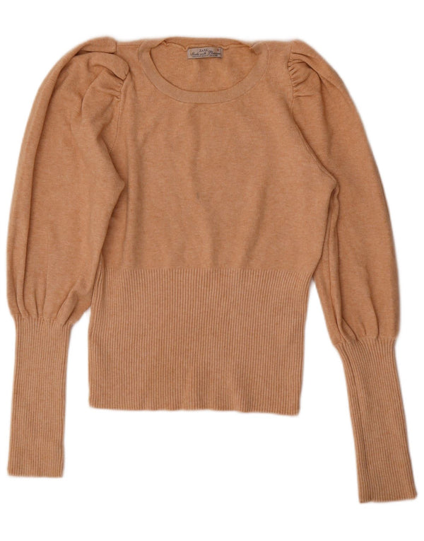 Zara Womens Crew Neck Jumper Sweater UK 10 Small Beige Viscose